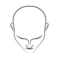 A linear image of a person's face from above without hair with simple lines emphasizing facial features.