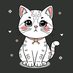Cute Cartoon Cat Sitting Isolated Vector Illustration