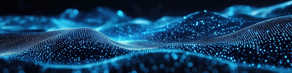 Dynamic blue particle wave, technology concept