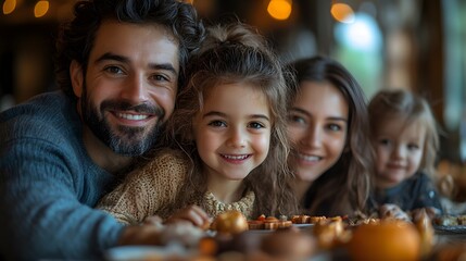 Family gathered around a table playing dreidel during Hanukkah