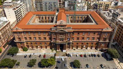 Aerial view of the Palazzo degli Uffici, also known as Palazzo Archita, in Taranto, Puglia, Italy....