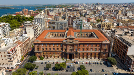 Aerial view of the Palazzo degli Uffici, also known as Palazzo Archita, in Taranto, Puglia, Italy....