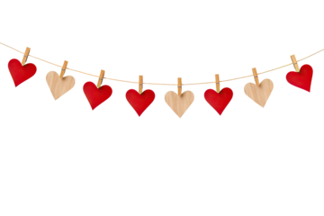 hearts hanging on clothesline