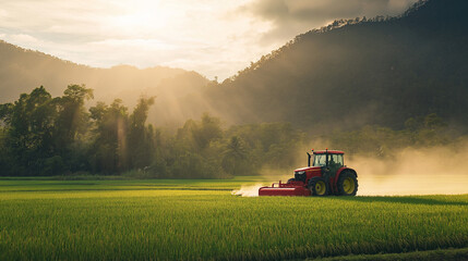 Fototapeta premium Modern Tractor Cultivating Fertile Farmlands