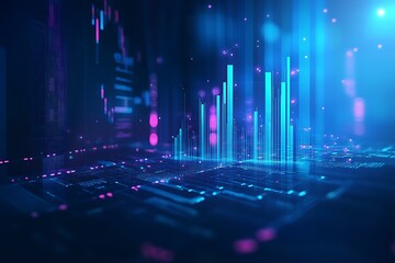 Futuristic Digital Cityscape with Neon Lights and Technological Elements