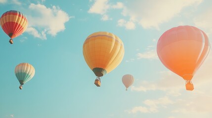 Fototapeta premium Colorful hot air balloons floating in blue sky