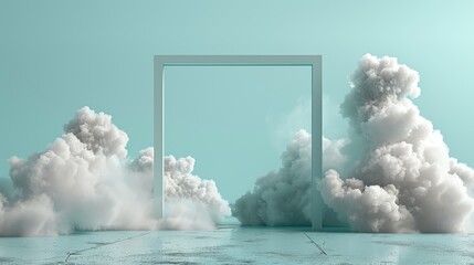 Modern Cloud Computing Concept with Frame Border and Cloud Background in Minimalistic Style