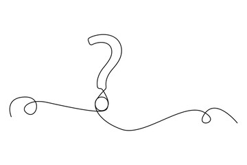 Question mark drawn with a single continuous line. Minimalist design with abstract curves. Monochrome illustration.