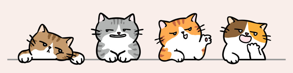Vector Illustration of Cute Cartoon Cat Head Characters on Isolated Background
