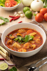 Fresh and Spicy Seafood Soup in Bowl