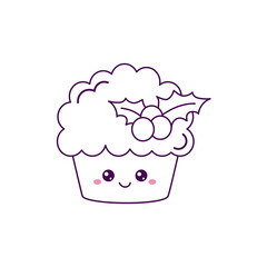 Kawaii Christmas Cupcake. A cute character for Christmas, New Year. Coloring book for children