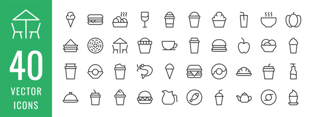Food, Drink, Sea food, Cack, Ice Cream and Others Icons set. Vector illustration. New Vector Icon set for Others Design.