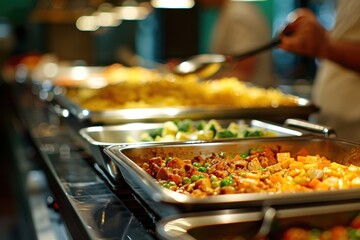 Buffet breakfast food restaurant cafeteria.