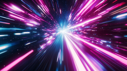 Naklejka premium Blue purple sport cars race trail night. Laser track, neon curves. Futuristic racing glow, speed lines. Speed vibrant traffic trails. Neon speedway, motion speed drive. Light rays speed dynamic trace.