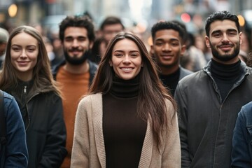 Fototapeta premium Realistic stock photo of a group portrait of a diverse crowd of young adults person people background.