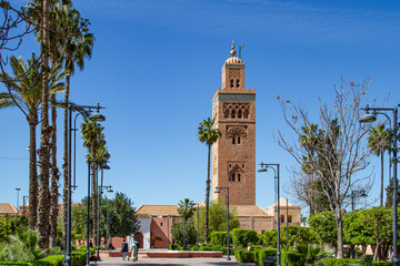 Fototapeta premium View of the minaret of the mosque in Marrakech, Morocco
