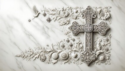 Obraz premium illustration with a cross on a marble background, religious concept, banner 