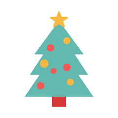 A Christmas tree with a star on top. The tree is decorated with ornaments and has a red ribbon on the bottom