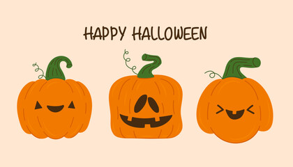 Cute Halloween pumpkin set. Vector elements for halloween concept with pumpkin for postcard, flyer or banner.