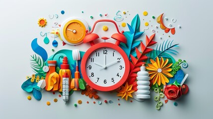 Vibrant Paper Art Collage Illustrating the Concept of Time with Clocks and Colorful Elements