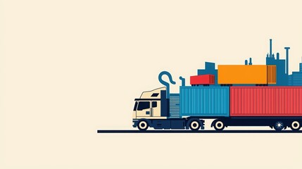 Illustration of a truck loaded with cargo containers on a simple background.