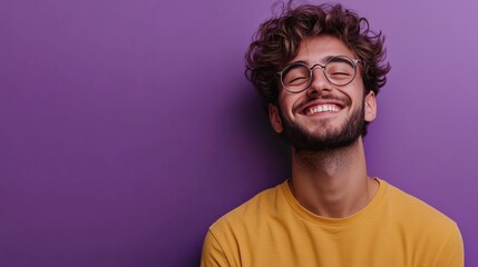 Fototapeta premium Portrait of a happy handsome man in a shirt with laughing