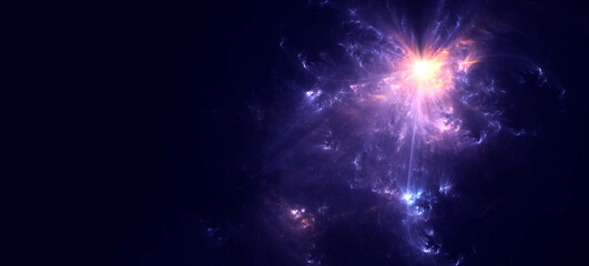 energievoll hell strahlender Stern im Universum, Weltall, Galaxie, funkeln, Sonne, Glühen, Glitzer, Cosmos, Wissenschaft, Forschung, Technik, Science Fiction, violett, schwarz
