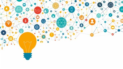 Innovative Business Frame with Network Connections and Light Bulb on White Background for Creative and Modern Concepts