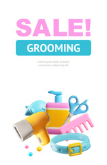 Pet grooming 3D icon vector illustration