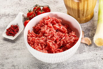 Minced beef meat in the bowl