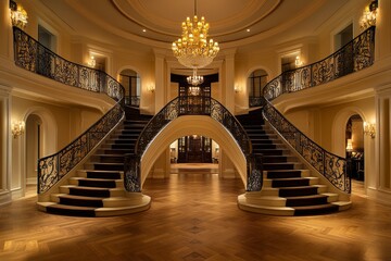 Obraz premium Grand Staircase in a Luxurious Mansion