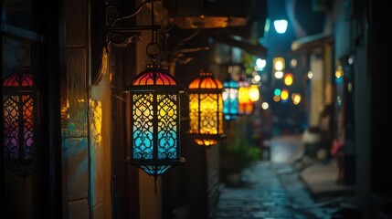 Traditional lanterns glowing in vibrant colors