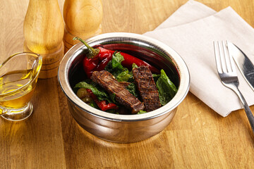Salad with grilled beef steak