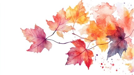 Vibrant watercolor autumn leaves illustration