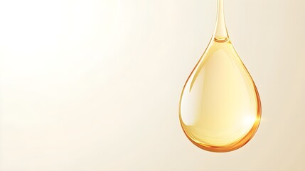 A drop of golden oil. Yellow serum on a white background. Water bubble for cosmetics design.