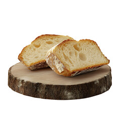 Rustic artisan sourdough bread slices on wooden board display