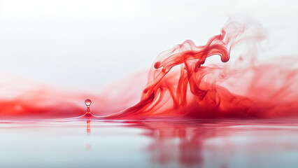 A solitary droplet of red dye touching the water's surface