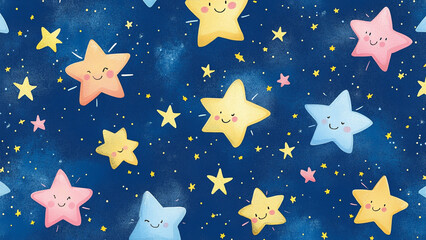 Starry Friends Wonderland, Brighten up any room with this charming wallpaper featuring adorable cartoon-style stars in a playful wonderland.