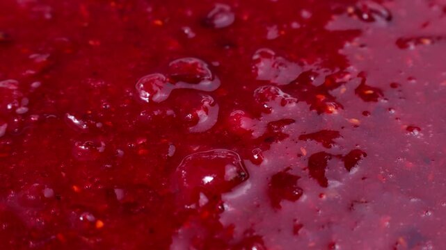 Bright red cranberry sauce texture circle rotation close up