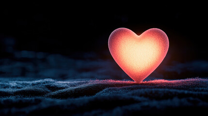 Fototapeta premium A glowing heart shape illuminating in the dark, symbolizing love, warmth, and romance in a serene environment.