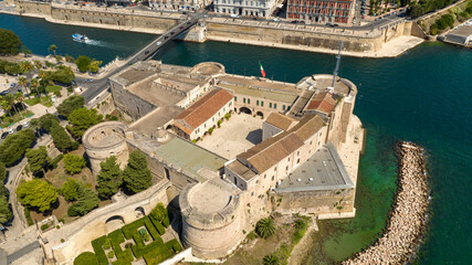 Aerial view of the Aragonese castle, officially called Castel San Angelo, and Bridge of San...