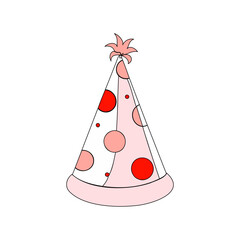 A simple vector illustration of a party hat decorated with red polka dots. Ideal for birthday party invitations, celebration graphics, and event decorations...