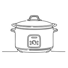 Slow cooker. Icon. Vector drawing. One line art. A simple drawing of a continuous line of a kitchen electric appliance. 