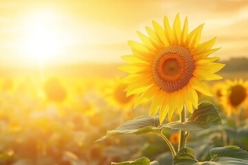 Obraz premium Golden Sunflower in a Field at Sunset