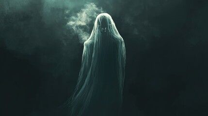 Female ghost emerging from a dark background illustration