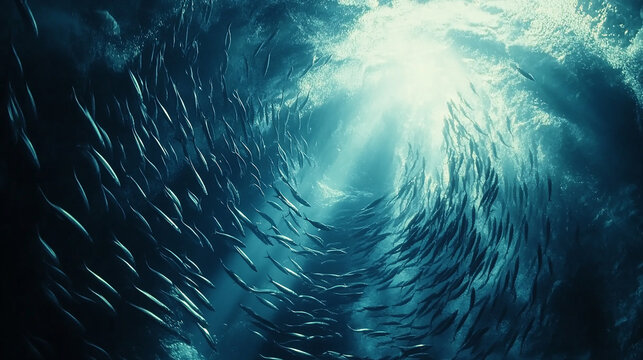 水中の魚の群れ