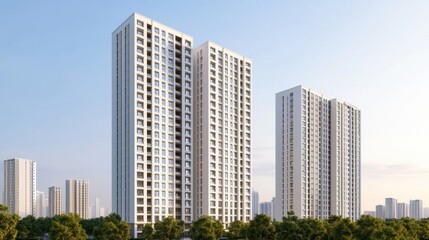Fototapeta premium High-rise residential building in a cityscape with a mix of modern apartments and urban living