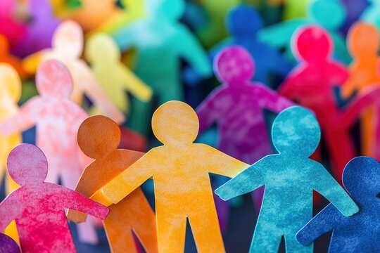 Colorful paper figures holding hands, unity concept - Powered by Adobe