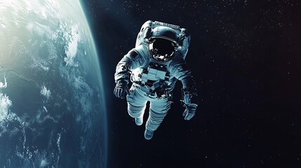 Fototapeta premium Image of an astronaut floating weightlessly in the vastness of space, showcasing the concept of zero gravity and space exploration.