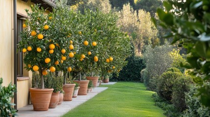 Obraz premium Contemporary Mediterranean-Inspired Home Garden Design for Outdoor Living Spaces